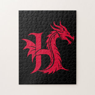 Dragon Styled Letter H, Dragon Alphabet, Monogram Jigsaw Puzzle