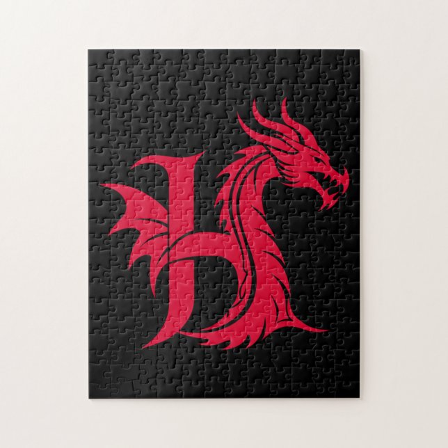 Dragon Styled Letter H, Dragon Alphabet, Monogram Jigsaw Puzzle (Vertical)