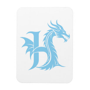 Dragon Styled Letter H, Dragon Alphabet, Monogram Magnet
