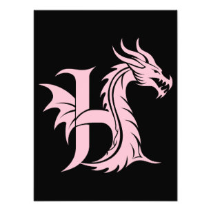 Dragon Styled Letter H, Dragon Alphabet, Monogram Photo Print