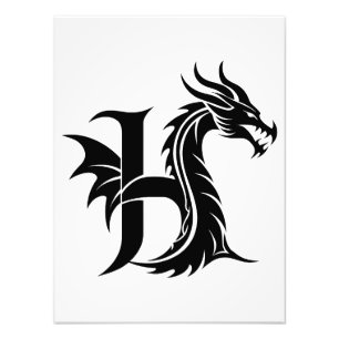 Dragon Styled Letter H, Dragon Alphabet, Monogram Photo Print