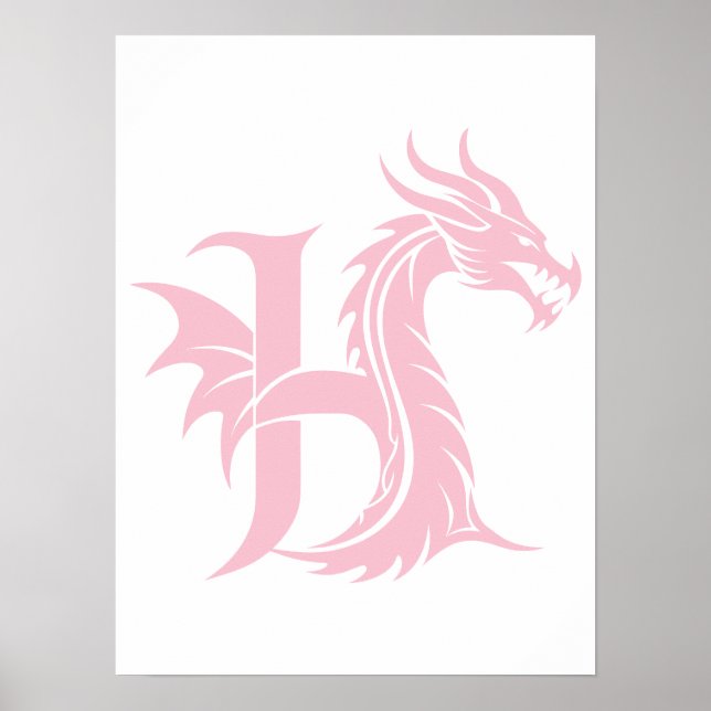Dragon Styled Letter H, Dragon Alphabet, Monogram Poster (Front)