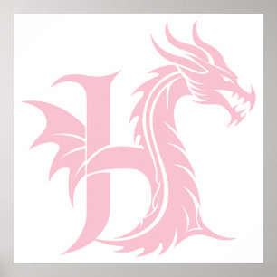Dragon Styled Letter H, Dragon Alphabet, Monogram Poster
