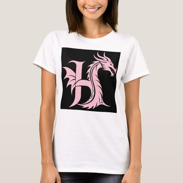 Dragon Styled Letter H, Dragon Alphabet, Monogram T-Shirt (Front)