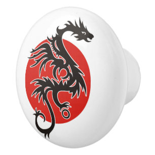Dragon Sun - black red white + your ideas Ceramic Knob
