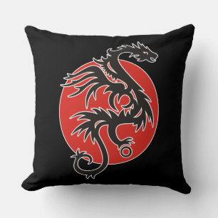 Dragon Sun - black red white + your ideas Cushion