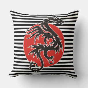 Dragon Sun - black red white + your ideas Cushion