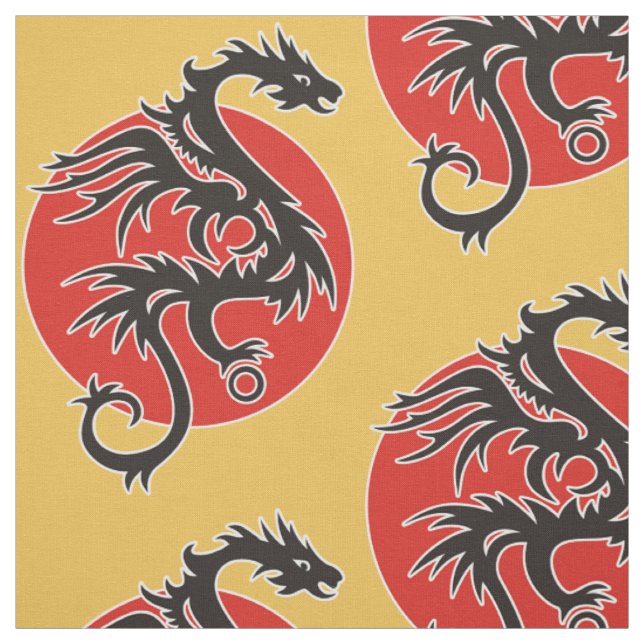 Dragon Sun - black red white + your ideas Fabric (Swatch)