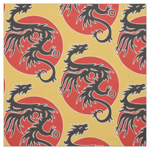 Dragon Sun - black red white + your ideas Fabric
