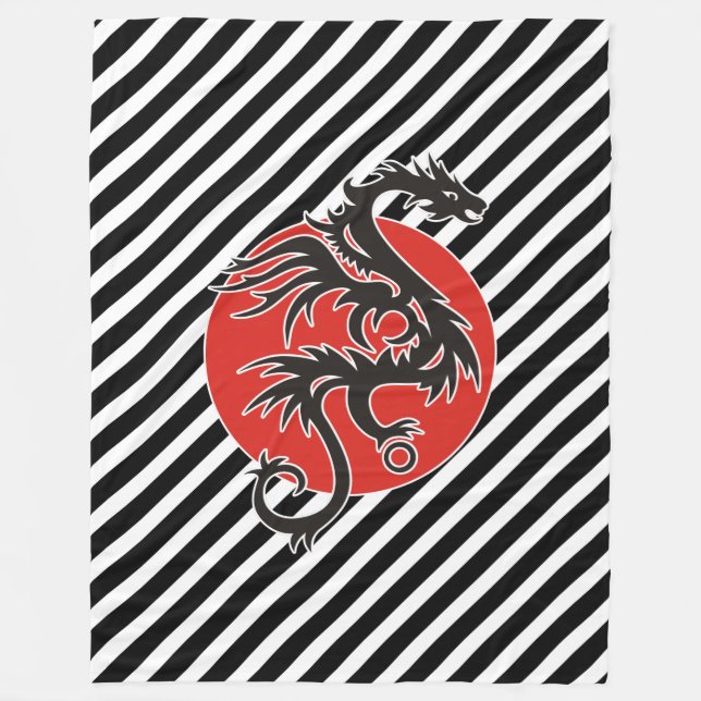 Dragon Sun - black red white + your ideas Fleece Blanket (Front)