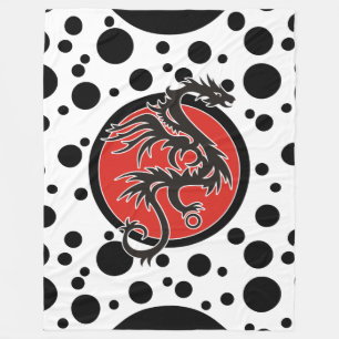 Dragon Sun - black red white + your ideas Fleece Blanket