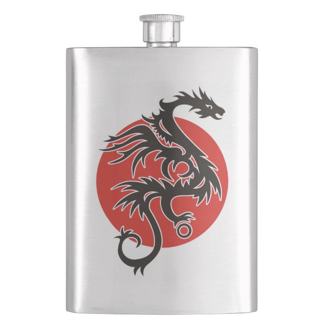 Dragon Sun - black red white + your ideas Hip Flask (Front)