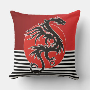 Dragon Sun Power - black red white + your ideas Cushion