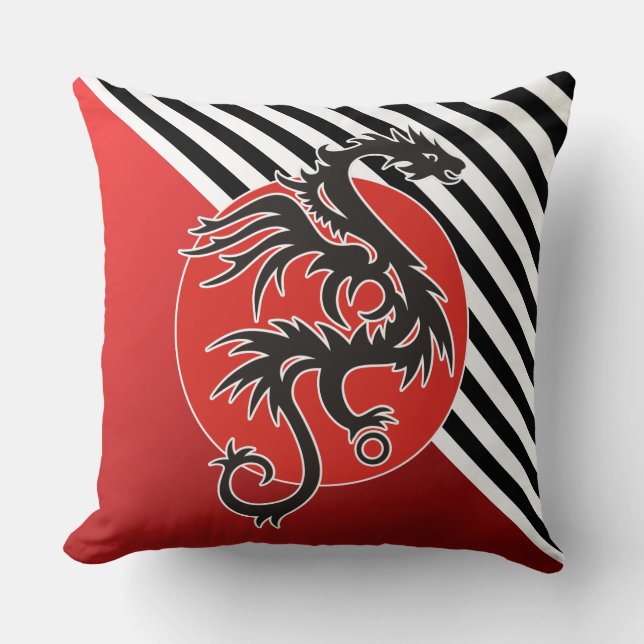 Dragon Sun Power - black red white + your ideas Cushion (Front)