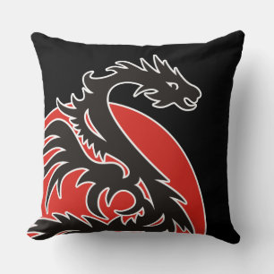 Dragon Sun Power - black red white + your ideas Cushion