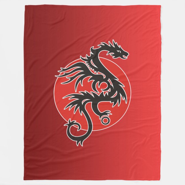 Dragon Sun Power - black red white + your ideas Fleece Blanket (Front)