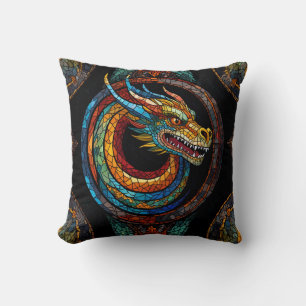Dragon Swirl in multi colored mosaic design Cushion