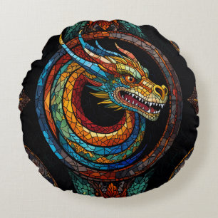 Dragon Swirl in multi colored mosaic design Round Cushion