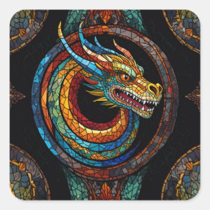 Dragon Swirl in multi coloured mosaic design Square Sticker
