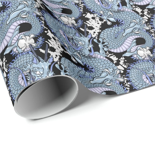 Dragon Tattoo Art in Purple and Blue Wrapping Paper (Roll Corner)