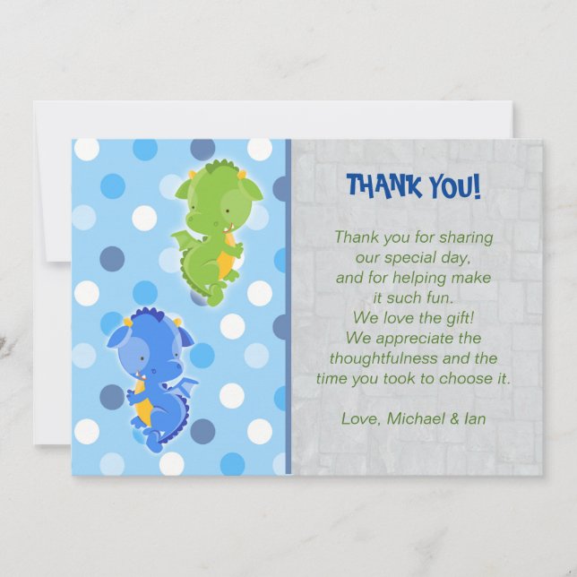 Dragon Thank You Card Note Twins Boy (Front)