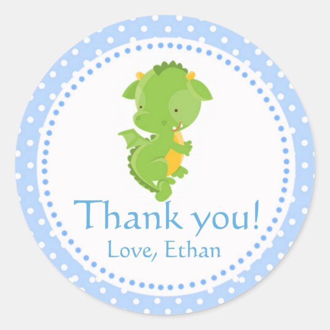 Dragon Thank you Label Sticker Green Blue (Front)