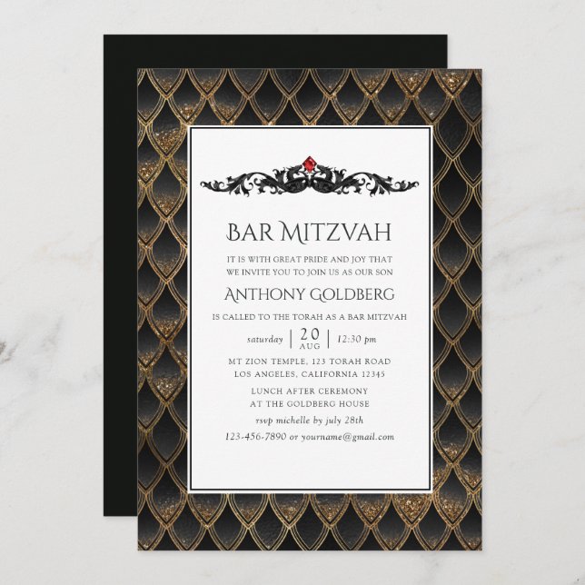 Dragon themed Bar Mitzvah Invitation (Front/Back)