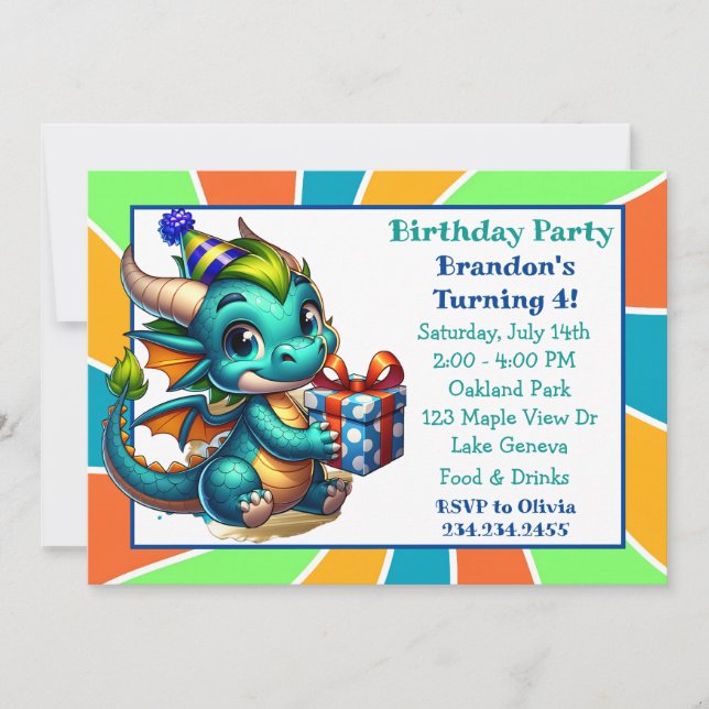 Dragon Themed Boy's Birthday Party Invitation (Front)