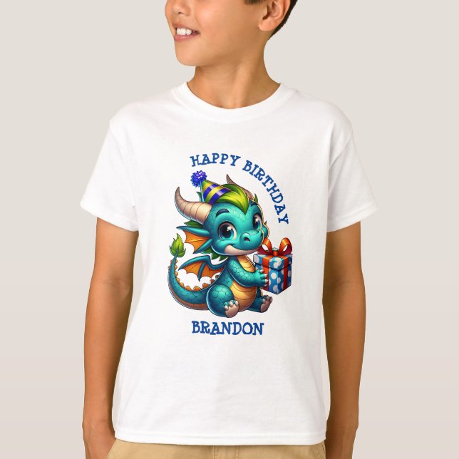 Dragon Themed Personalised Birthday Boy T-Shirt (Front)