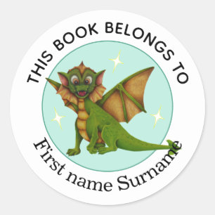 Dragon This Book Belongs To Personalised  Classic Round Sticker