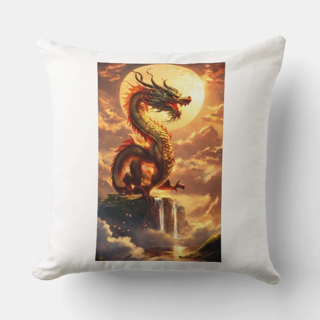 "Dragon Throw Pillow: Mythical Elegance for Your S Cushion (Front)
