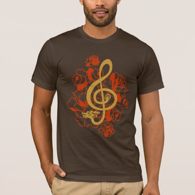 Dragon Treble Clef  Peonies Music Shirt (Front)