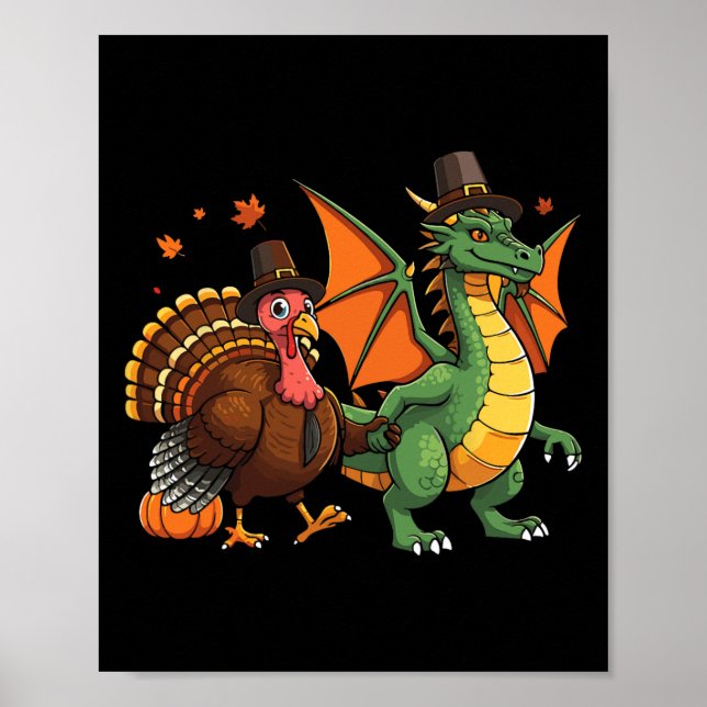Dragon Turkey Pilgrim Thanksgiving Pumpkin Kids Bo Poster (Front)