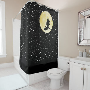 Dragon,Twinkling stars, Moon, Midnight black stary Shower Curtain