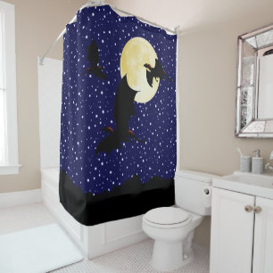 Dragon,Twinkling stars, Moon, Midnight blue stary Shower Curtain