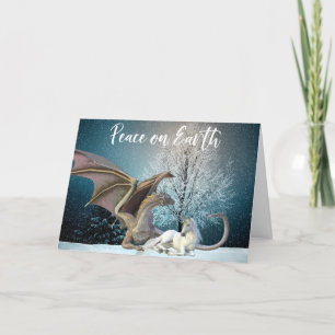 Dragon Unicorn Peace on Earth Fantasy Holiday  Card