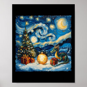 Dragon Van Gogh Style Starry Night Christmas Winte Poster