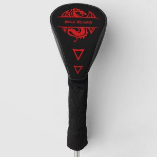 Dragon Vector Black And Red Monogram  Golf Head Cover