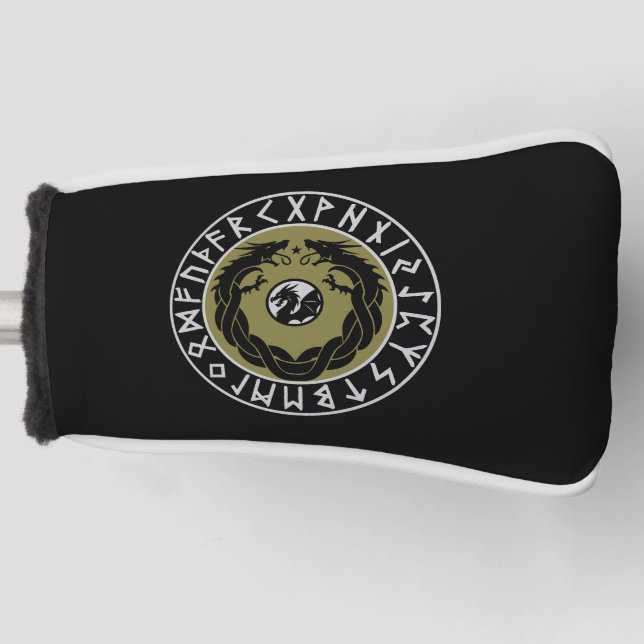 Dragon Viking Rune Protection Golf Head Cover (Front)