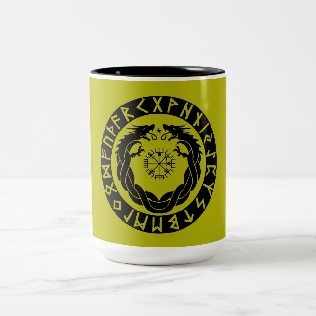 Dragon Viking Rune Protection Two-Tone Coffee Mug (Center)