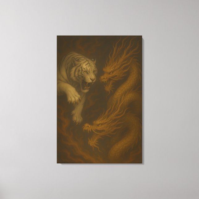 Dragon vs White Tiger – Mystical Fantasy Wall Art  (Front)