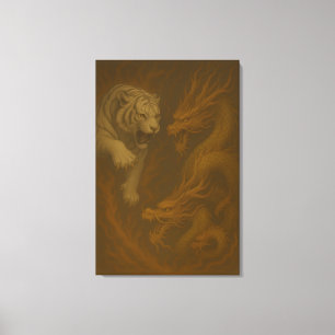 Dragon vs White Tiger – Mystical Fantasy Wall Art