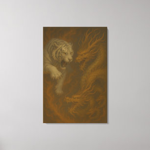 Dragon vs White Tiger – Mystical Fantasy Wall Art