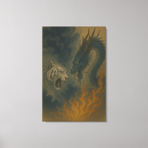 Dragon vs White Tiger – Mystical Fantasy Wall Art