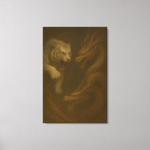 Dragon vs White Tiger – Mystical Fantasy Wall Art