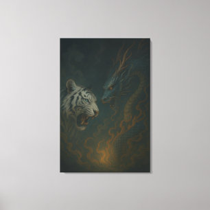Dragon vs White Tiger – Mystical Fantasy Wall Art