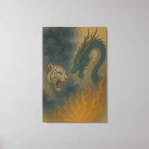 Dragon vs White Tiger – Mystical Fantasy Wall Art