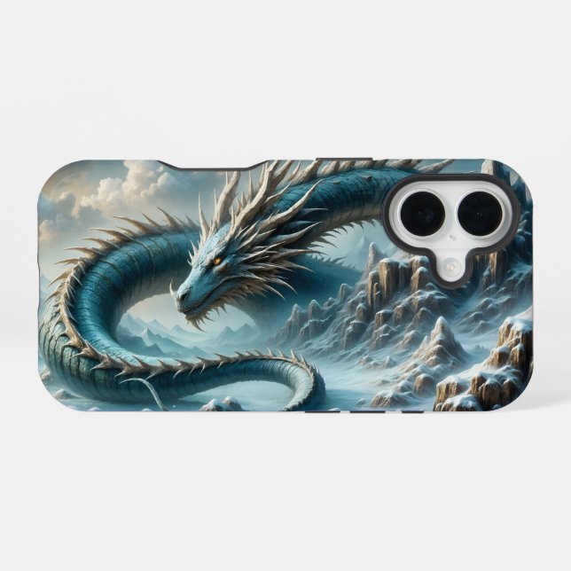 Dragon wakes up in an icy world iPhone 16 case (Back Horizontal)
