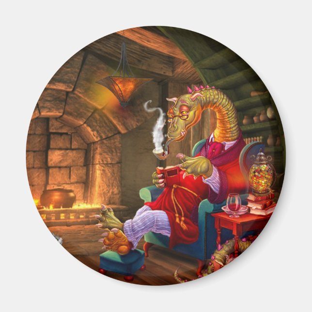 Dragon Warm By The Fire Magnet (Front)