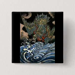 Dragon & Water Spirit Kuniyoshi Japanese Fine Art 15 Cm Square Badge